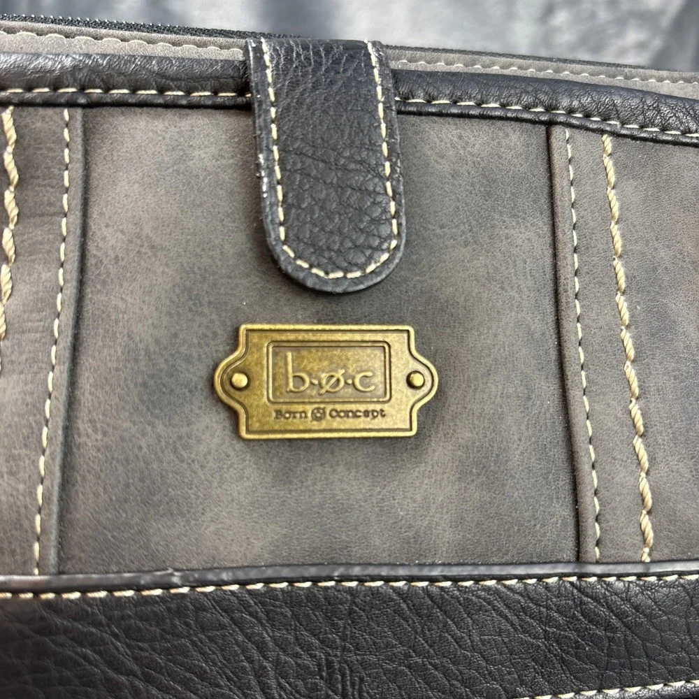 BOC Mineral Blue Gray Zip-Around Clutch Wallet Wristlet‎ Suede Pebbled Leather